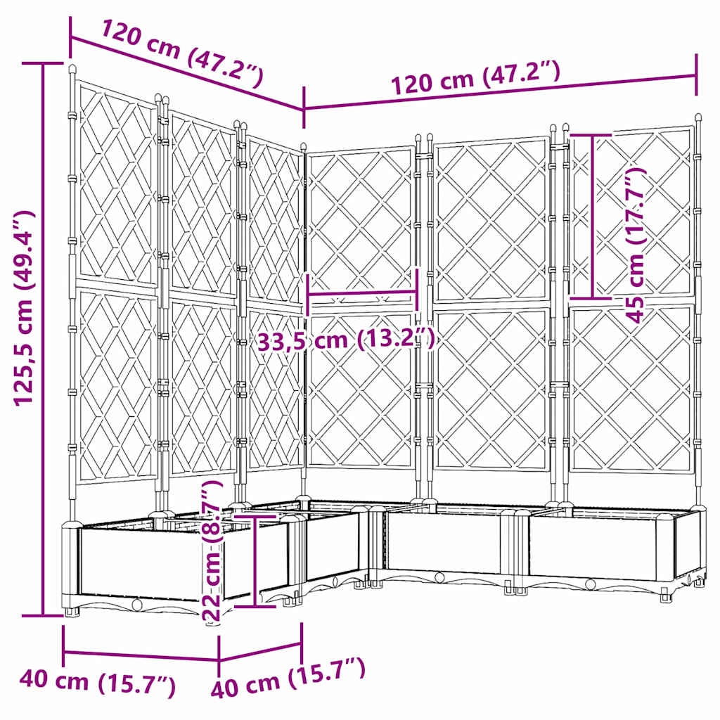 vidaXL Garden Planter 5 pcs LiGht Grey 120 x 120 x 125.5 cm PP