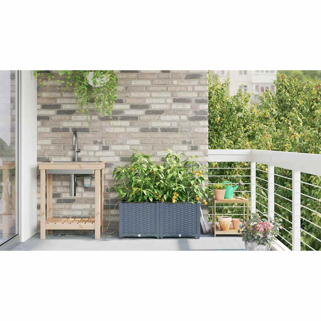 vidaXL Garden Planter 2 pcs LiGht Grey 80 x 40 x 37.5 cm PP