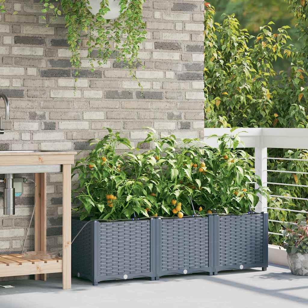 vidaXL Garden Planter 3 pcs LiGht Grey 120 x 40 x 37.5 cm PP