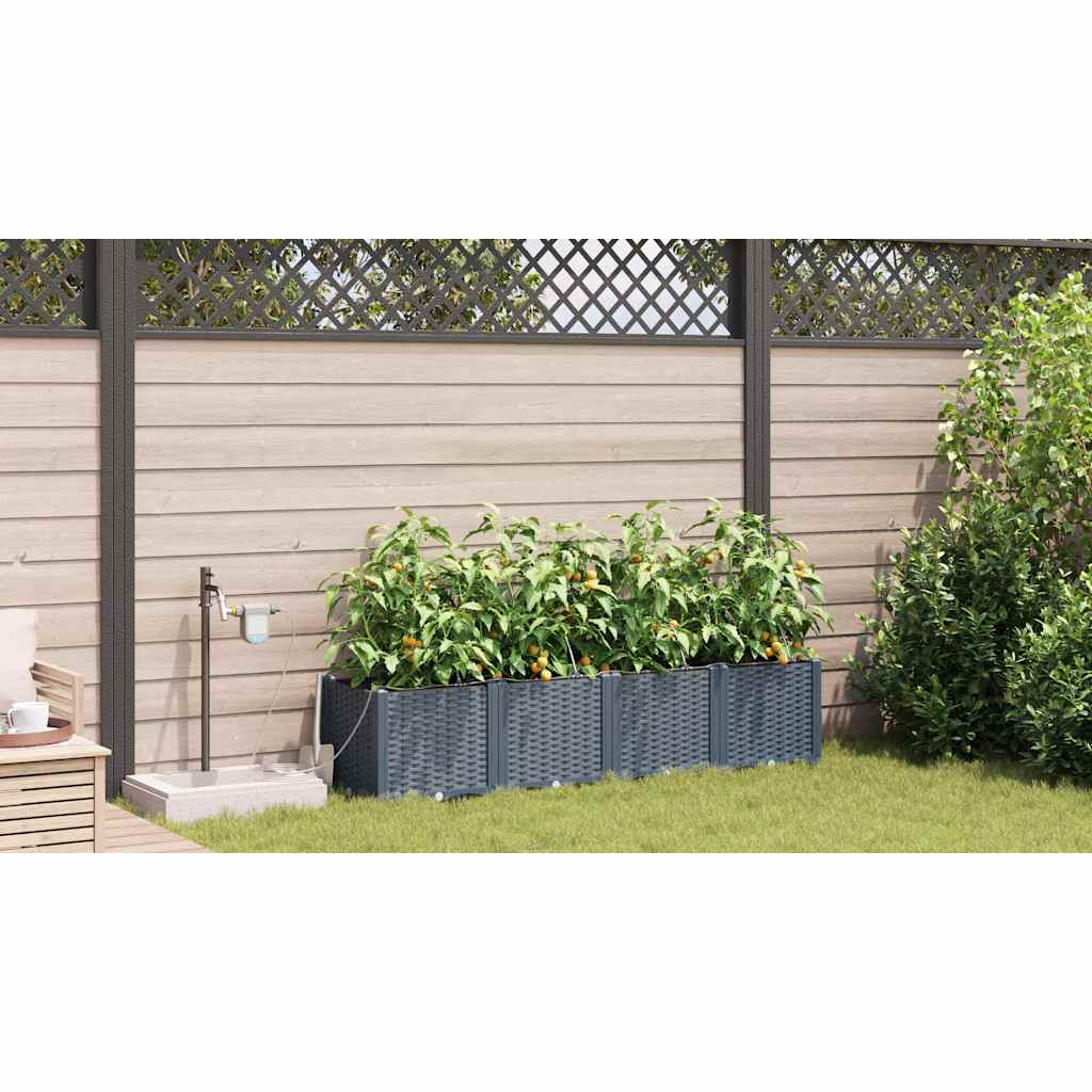vidaXL Garden Planter 4 pcs LiGht Grey 160 x 40 x 37.5 cm PP