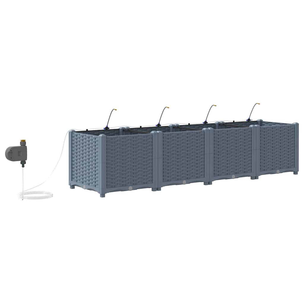 vidaXL Garden Planter 4 pcs LiGht Grey 160 x 40 x 37.5 cm PP