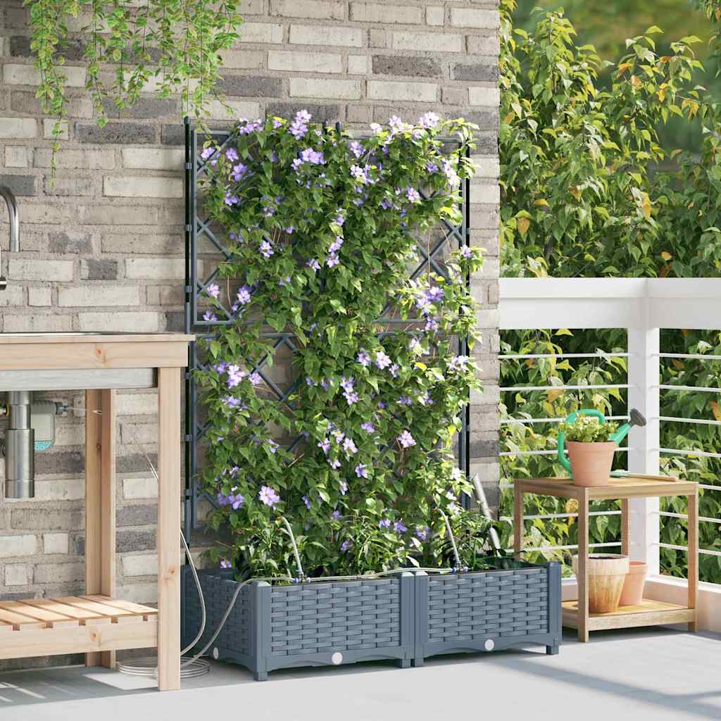 vidaXL Garden Planter 2 pcs LiGht Grey 80 x 40 x 126 cm PP