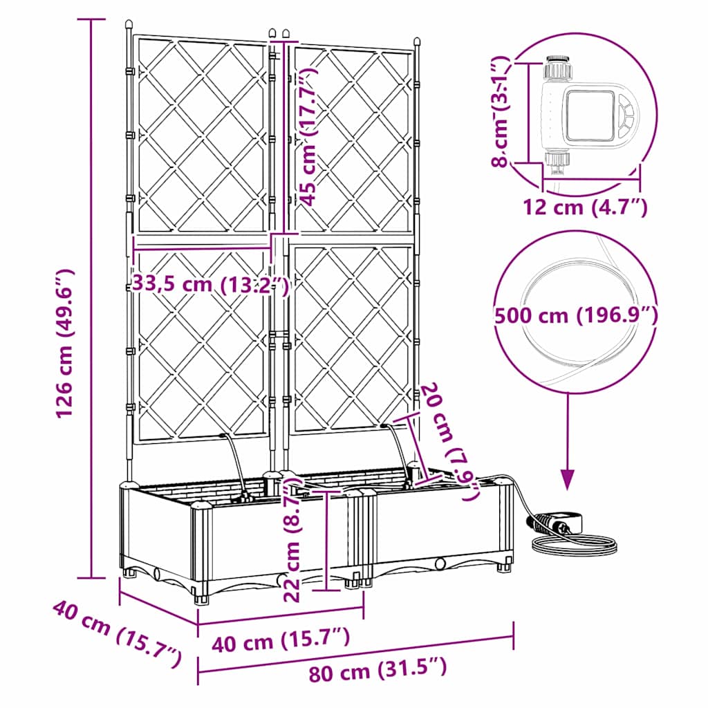 vidaXL Garden Planter 2 pcs LiGht Grey 80 x 40 x 126 cm PP