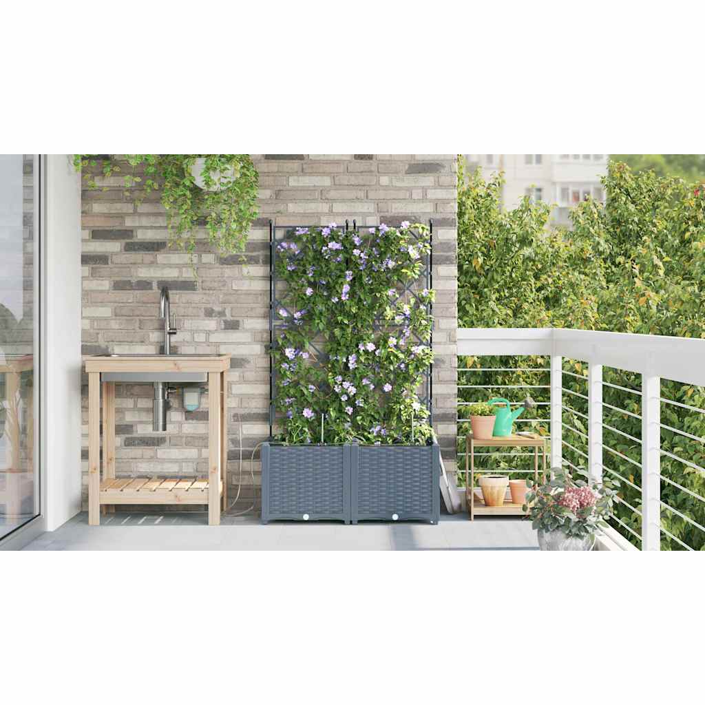 vidaXL Garden Planter 2 pcs LiGht Grey 80 x 40 x 142 cm PP