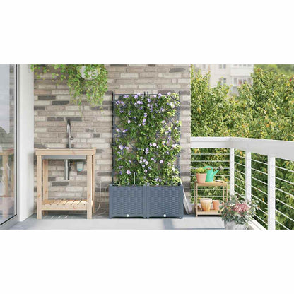 vidaXL Garden Planter 2 pcs LiGht Grey 80 x 40 x 142 cm PP
