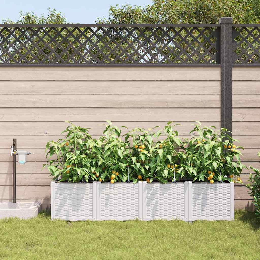 vidaXL Garden Planter 4 pcs White 160 x 40 x 37.5 cm PP