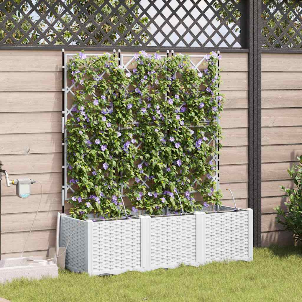 vidaXL Garden Planter 3 pcs White 120 x 40 x 142 cm PP