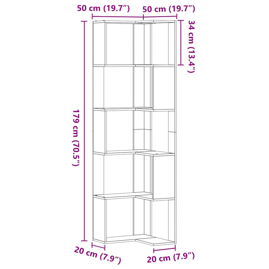 vidaXL Bookcase 5-Tier 50 x 50 x 179 cm Black Oak