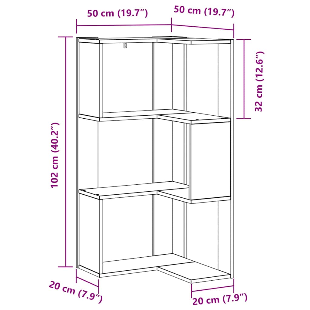 vidaXL Bookcase 3-Tier 50 x 50 x102 cm Black Oak