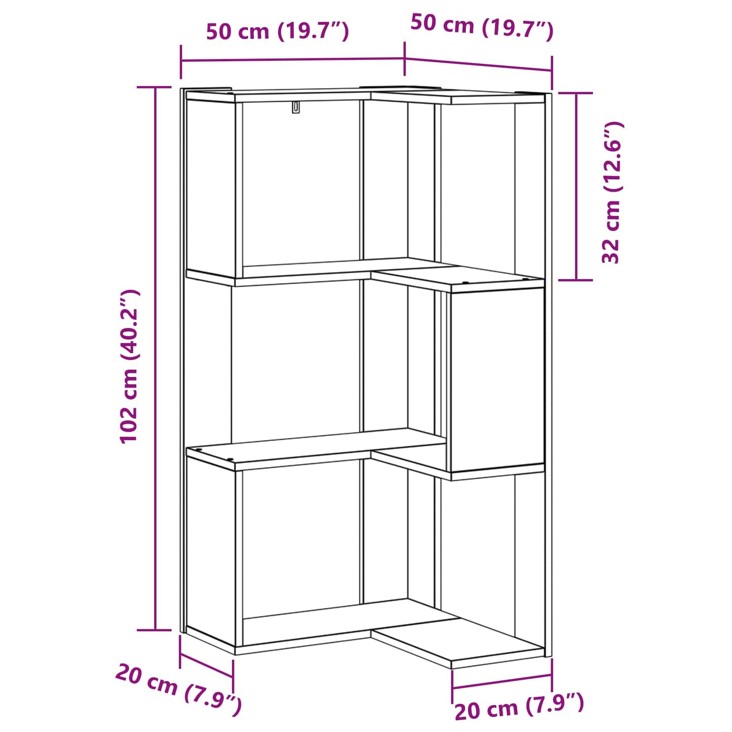 vidaXL Bookcase 3-Tier 50 x 50 x102 cm Black Oak