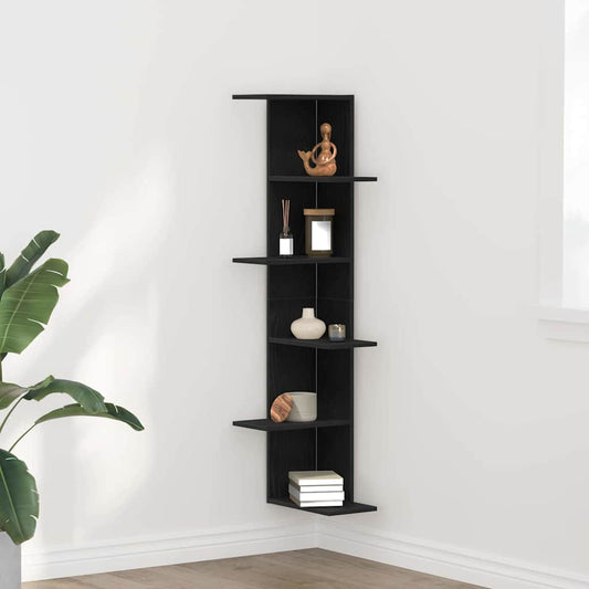 vidaXL Wall Corner Shelf with Shelf Black Oak 36.5 x 36.5 x140 cm