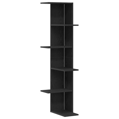 vidaXL Wall Corner Shelf with Shelf Black Oak 36.5 x 36.5 x140 cm