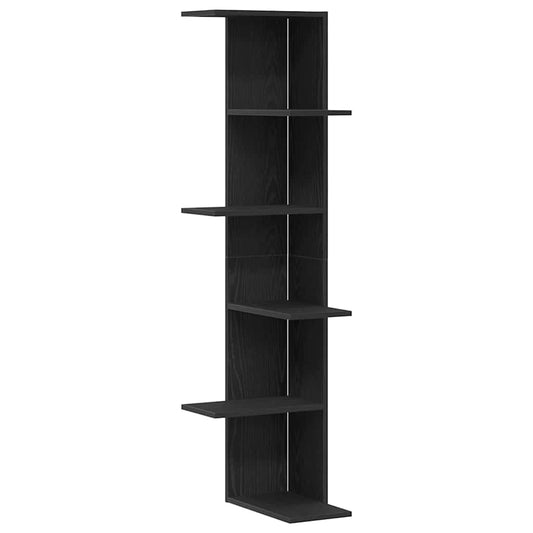 vidaXL Wall Corner Shelf with Shelf Black Oak 36.5 x 36.5 x140 cm