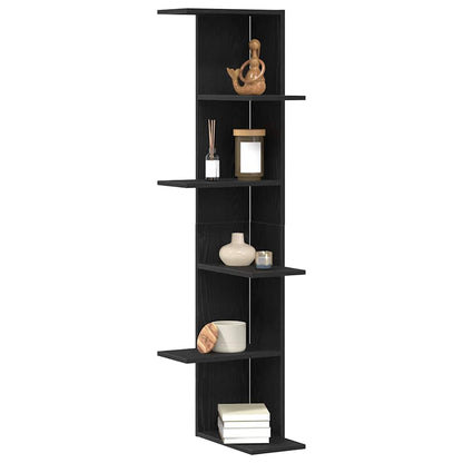 vidaXL Wall Corner Shelf with Shelf Black Oak 36.5 x 36.5 x140 cm