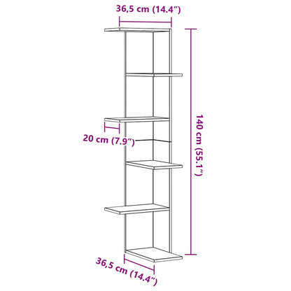 vidaXL Wall Corner Shelf with Shelf Black Oak 36.5 x 36.5 x140 cm