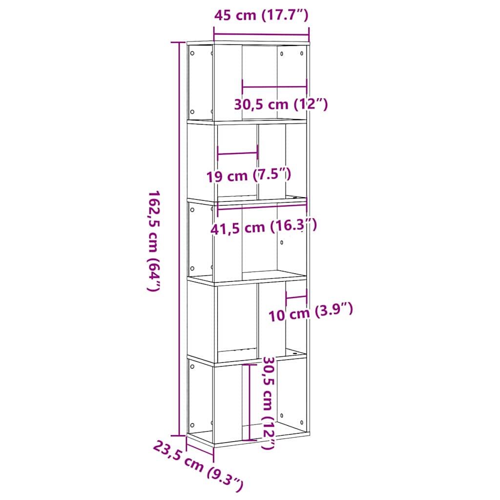 vidaXL Bookcase Black Oak 45 x 23.5 x 162.5 cm