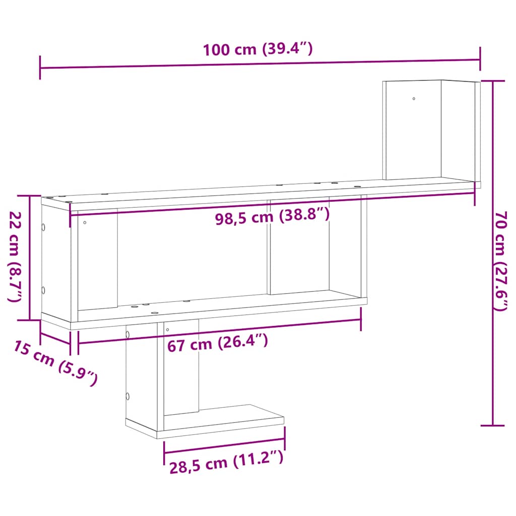 vidaXL Wall Shelf Black Oak 100x15x70 cm Engineered Wood