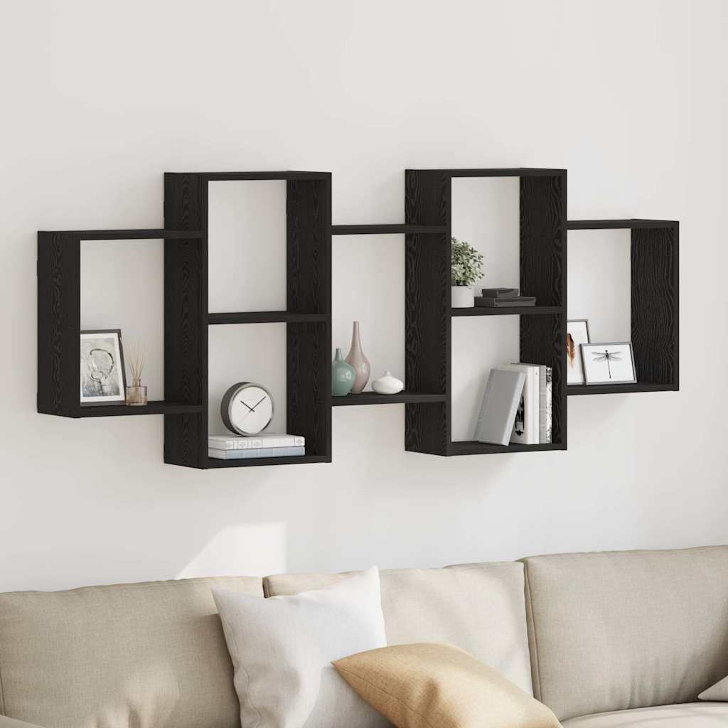 vidaXL Wall Shelf Black Oak 159x18x65 cm Engineered Wood