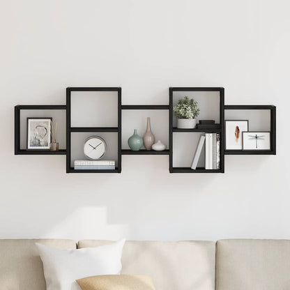 vidaXL Wall Shelf Black Oak 129x18x42 cm Engineered Wood