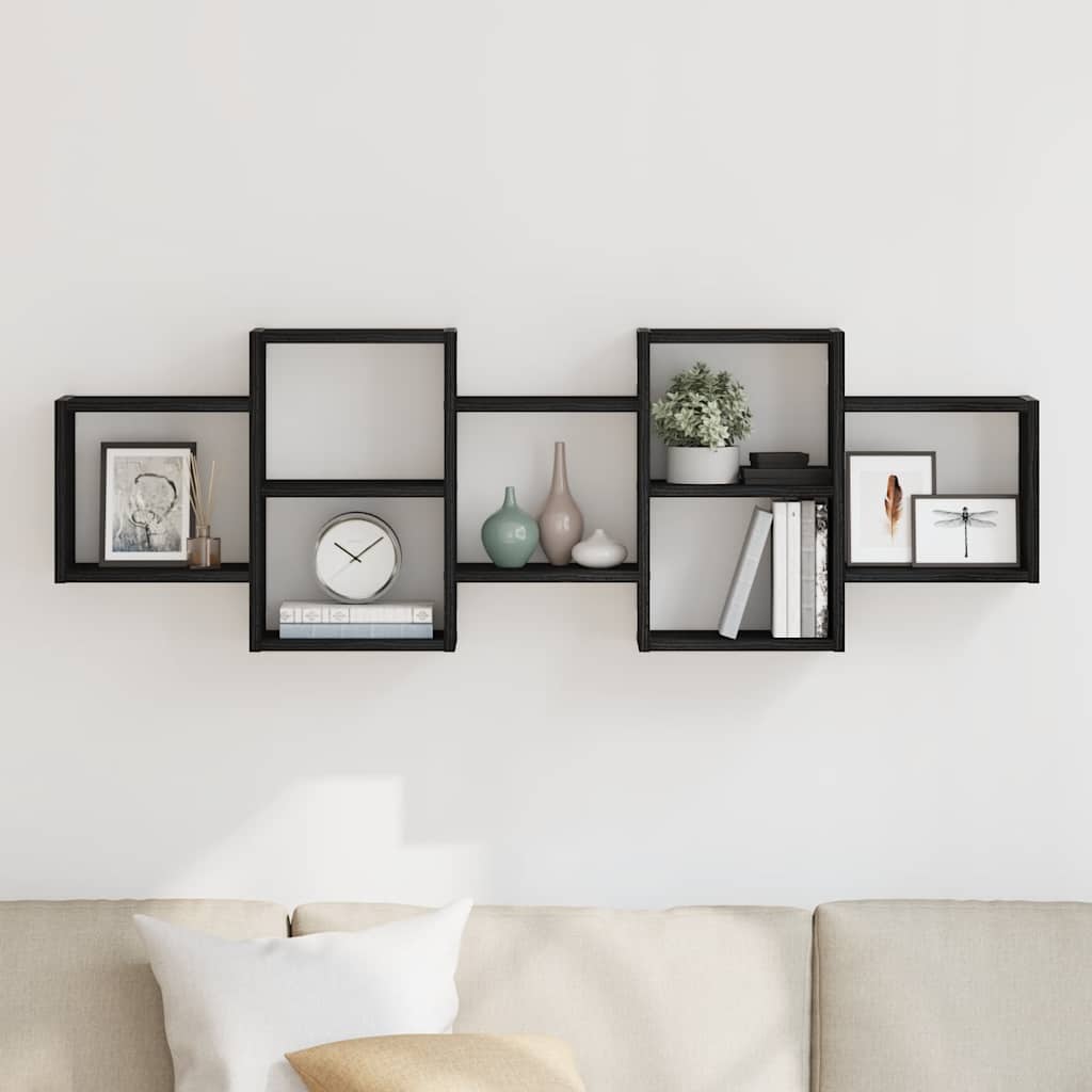 vidaXL Wall Shelf Black Oak 129x18x42 cm Engineered Wood
