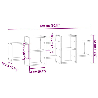 vidaXL Wall Shelf Black Oak 129x18x42 cm Engineered Wood