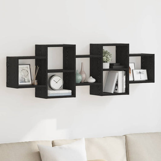 vidaXL Wall Shelf Black Oak 129x18x42 cm Engineered Wood
