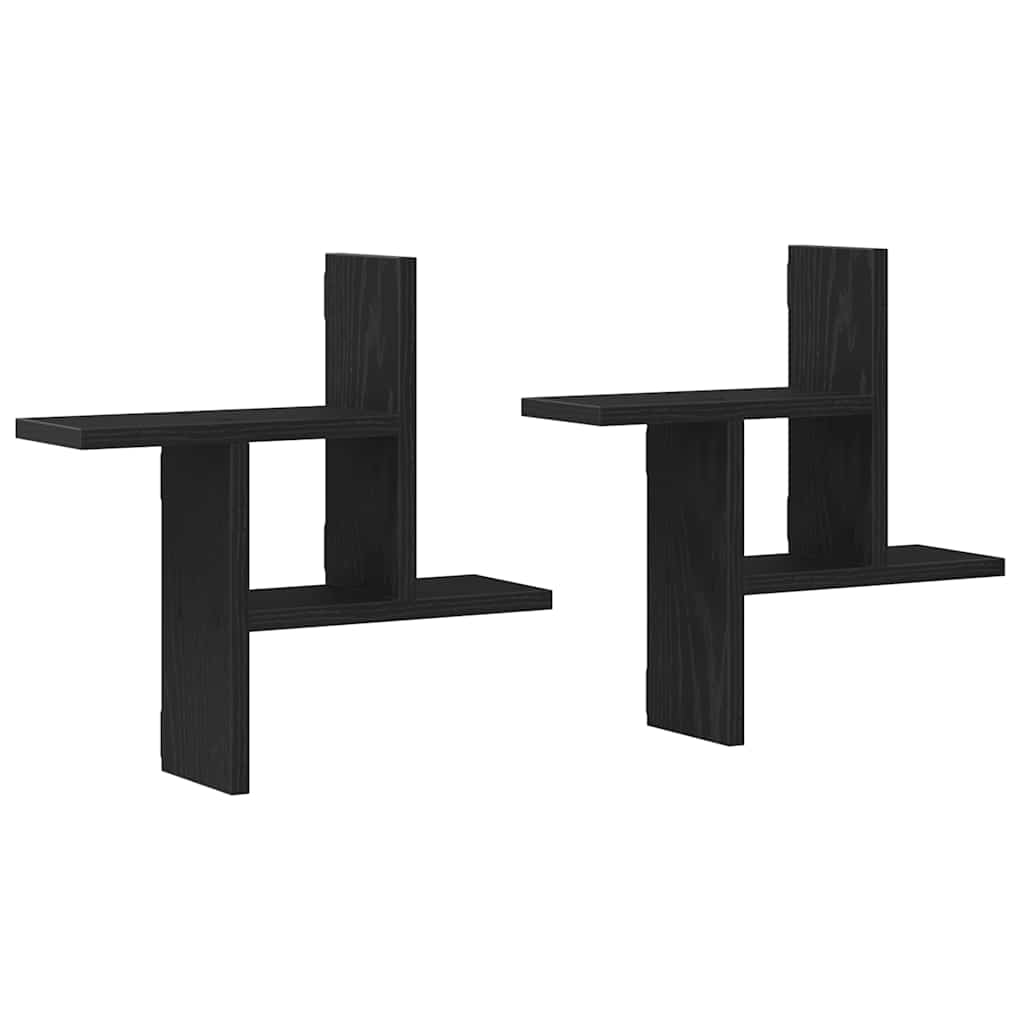 vidaXL Wall Shelves 2 pcs Black Oak 38x12x38 cm Engineered Wood