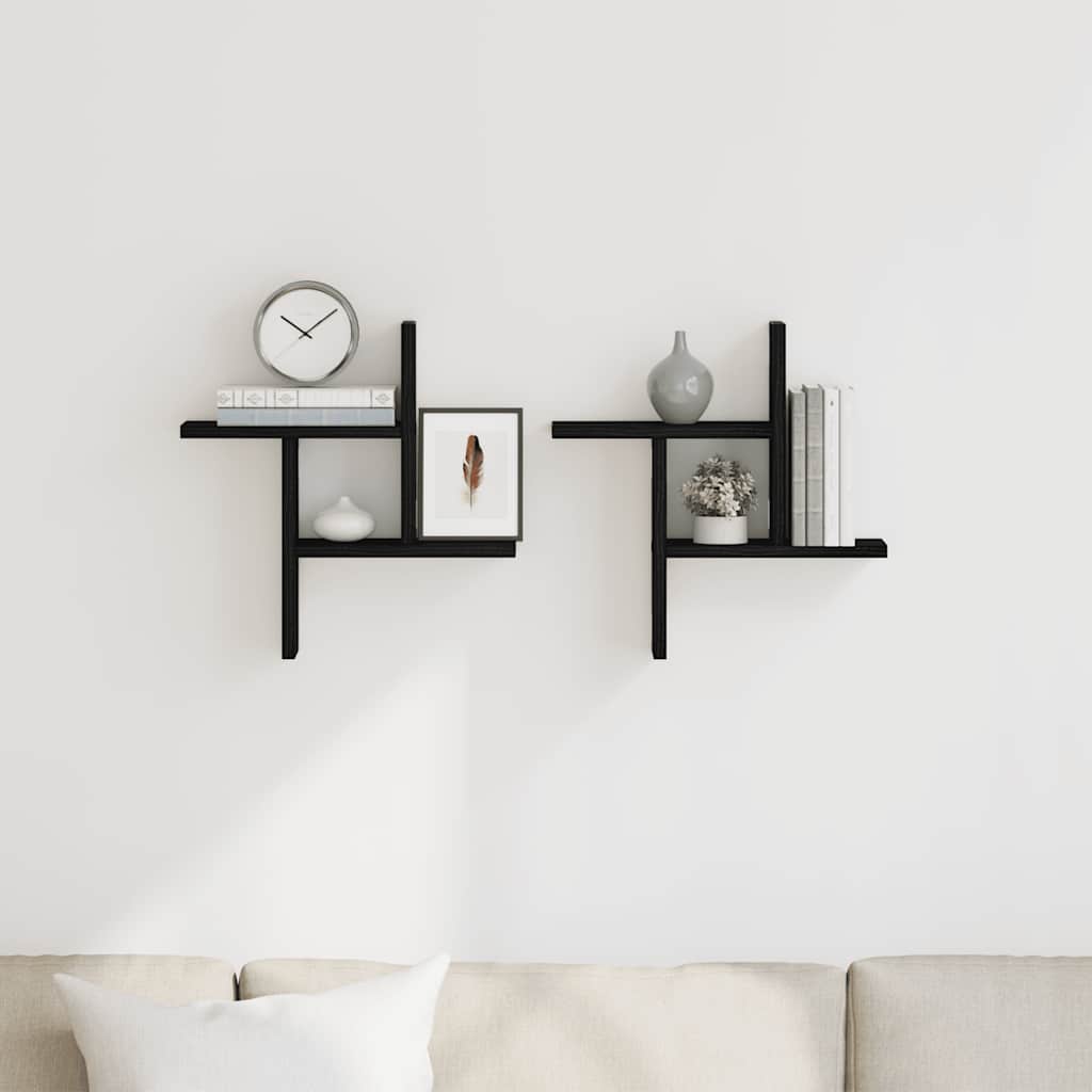 vidaXL Wall Shelves 2 pcs Black Oak 38x12x38 cm Engineered Wood
