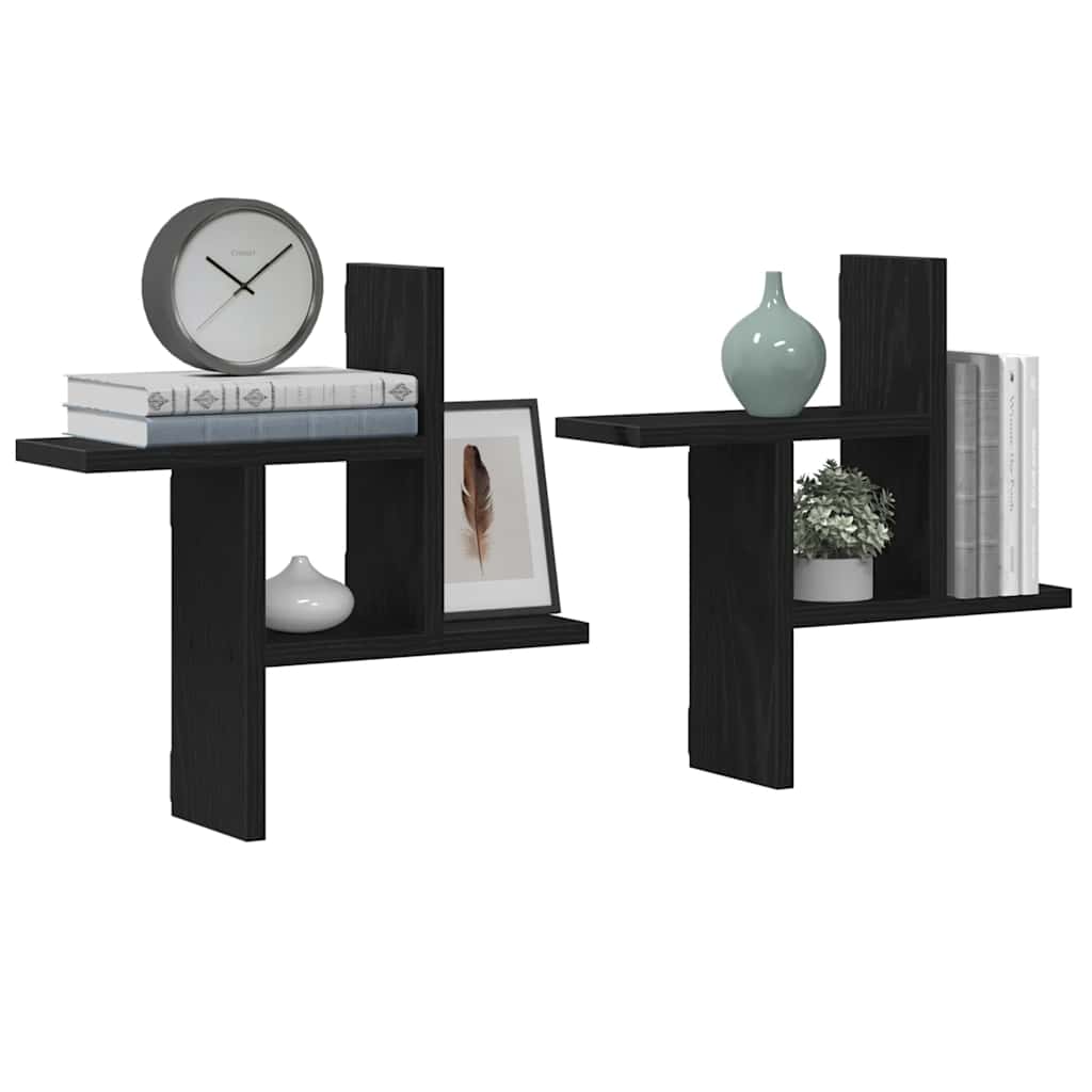 vidaXL Wall Shelves 2 pcs Black Oak 38x12x38 cm Engineered Wood