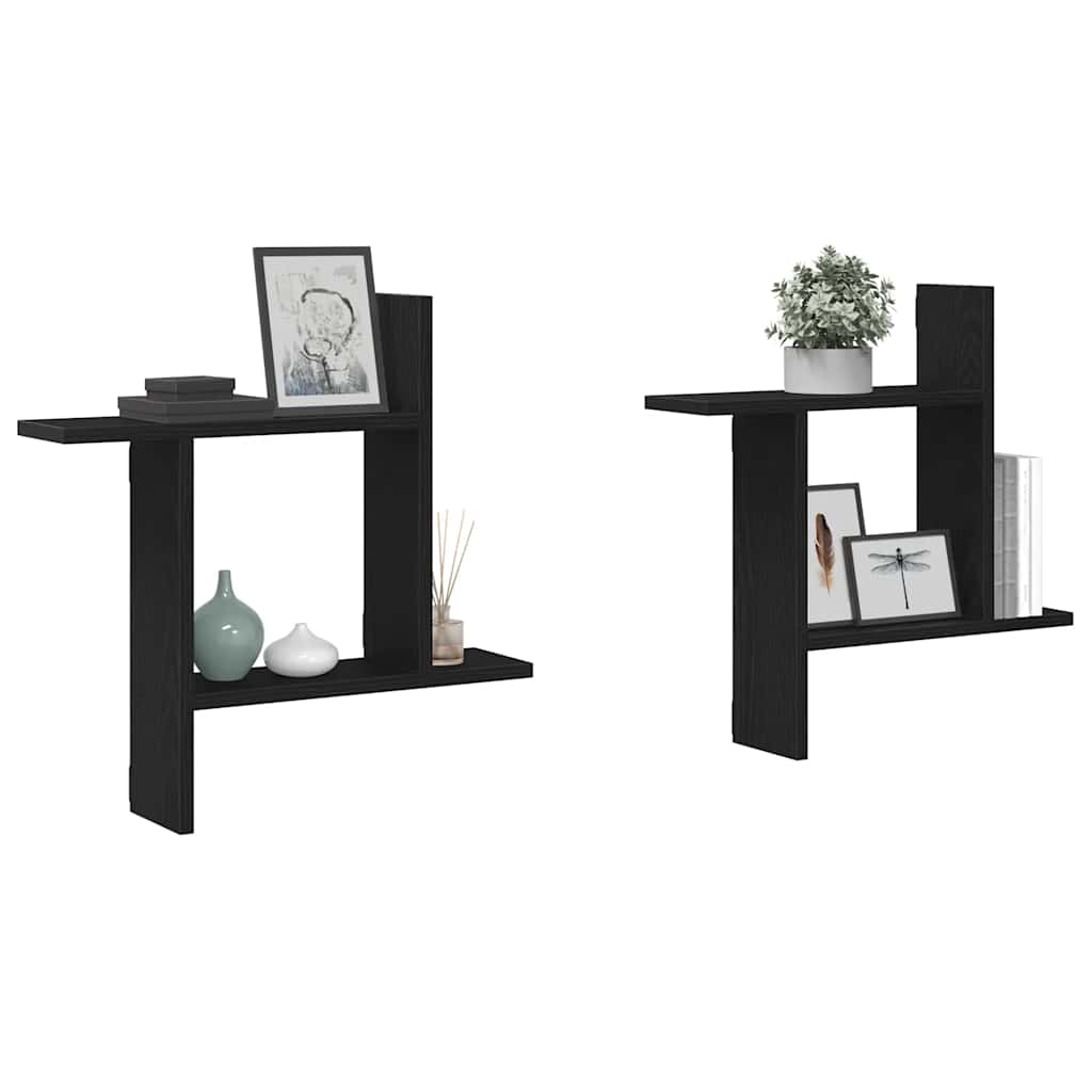 vidaXL Wall Shelves 2 pcs Black Oak 50x12x50 cm Engineered Wood