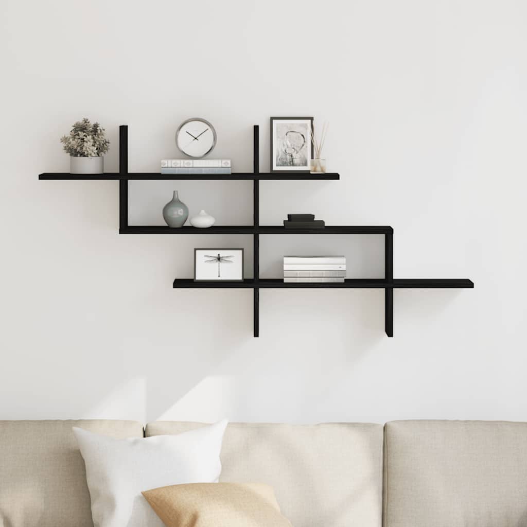 vidaXL Wall Shelf Black Oak 124.5x18x60.5 cm Engineered Wood