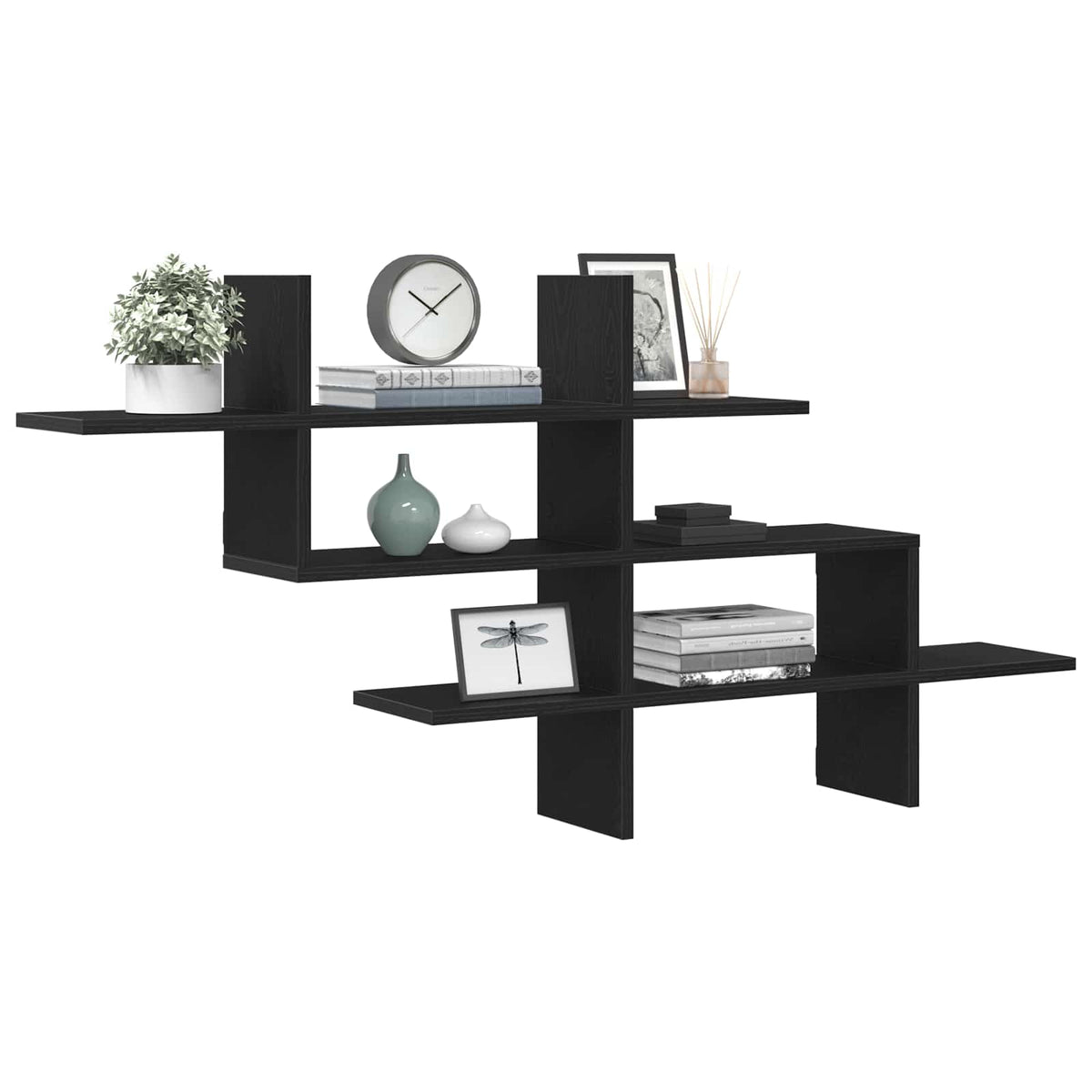 vidaXL Wall Shelf Black Oak 124,5x18x60,5 cm Engineered Wood