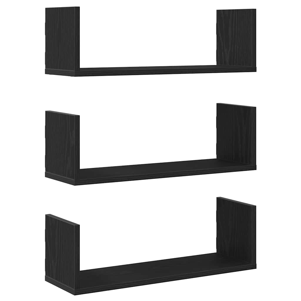 vidaXL Wall Shelves 3 pcs Black Oak 58x18x18 cm Engineered Wood