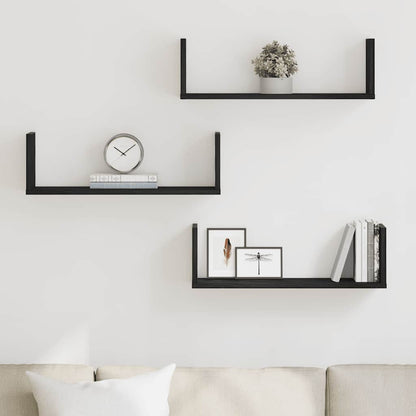 vidaXL Wall Shelves 3 pcs Black Oak 58x18x18 cm Engineered Wood