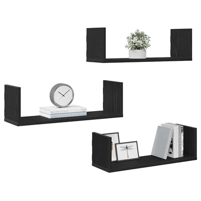 vidaXL Wall Shelves 3 pcs Black Oak 58x18x18 cm Engineered Wood