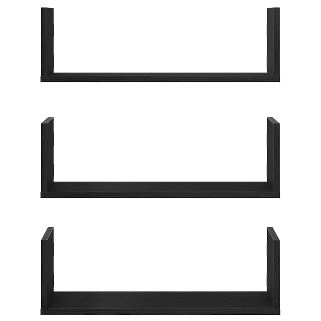 vidaXL Wall Shelves 3 pcs Black Oak 58x18x18 cm Engineered Wood
