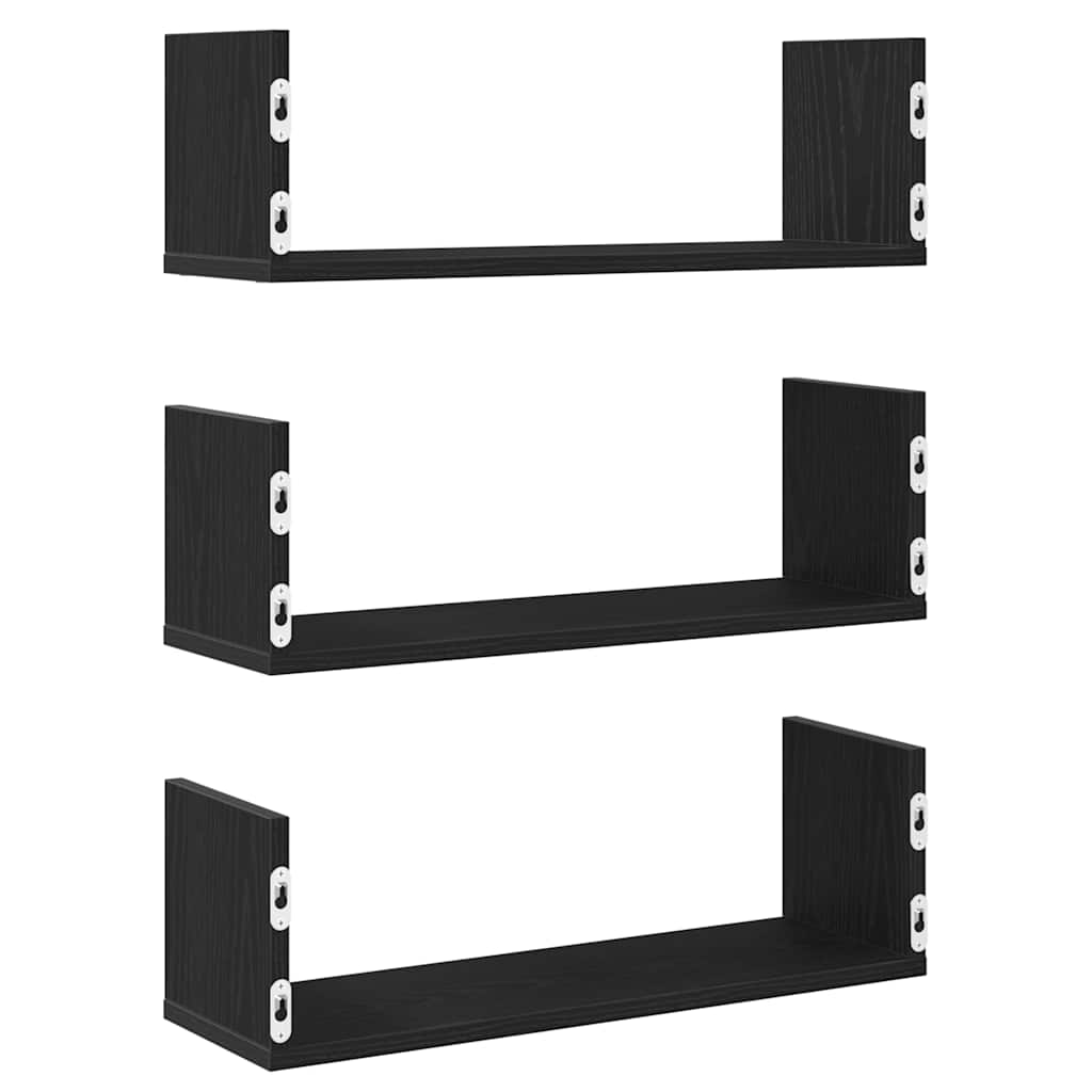 vidaXL Wall Shelves 3 pcs Black Oak 58x18x18 cm Engineered Wood