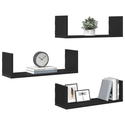 vidaXL Wall Shelves 3 pcs Black Oak 58x18x18 cm Engineered Wood