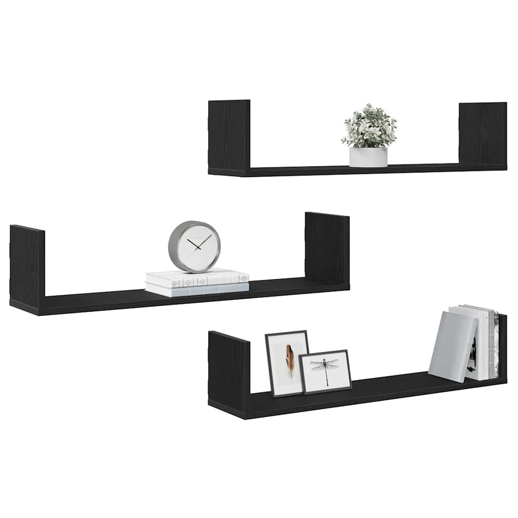 vidaXL Wall Shelves 3 pcs Black Oak 80x18x18 cm Engineered Wood