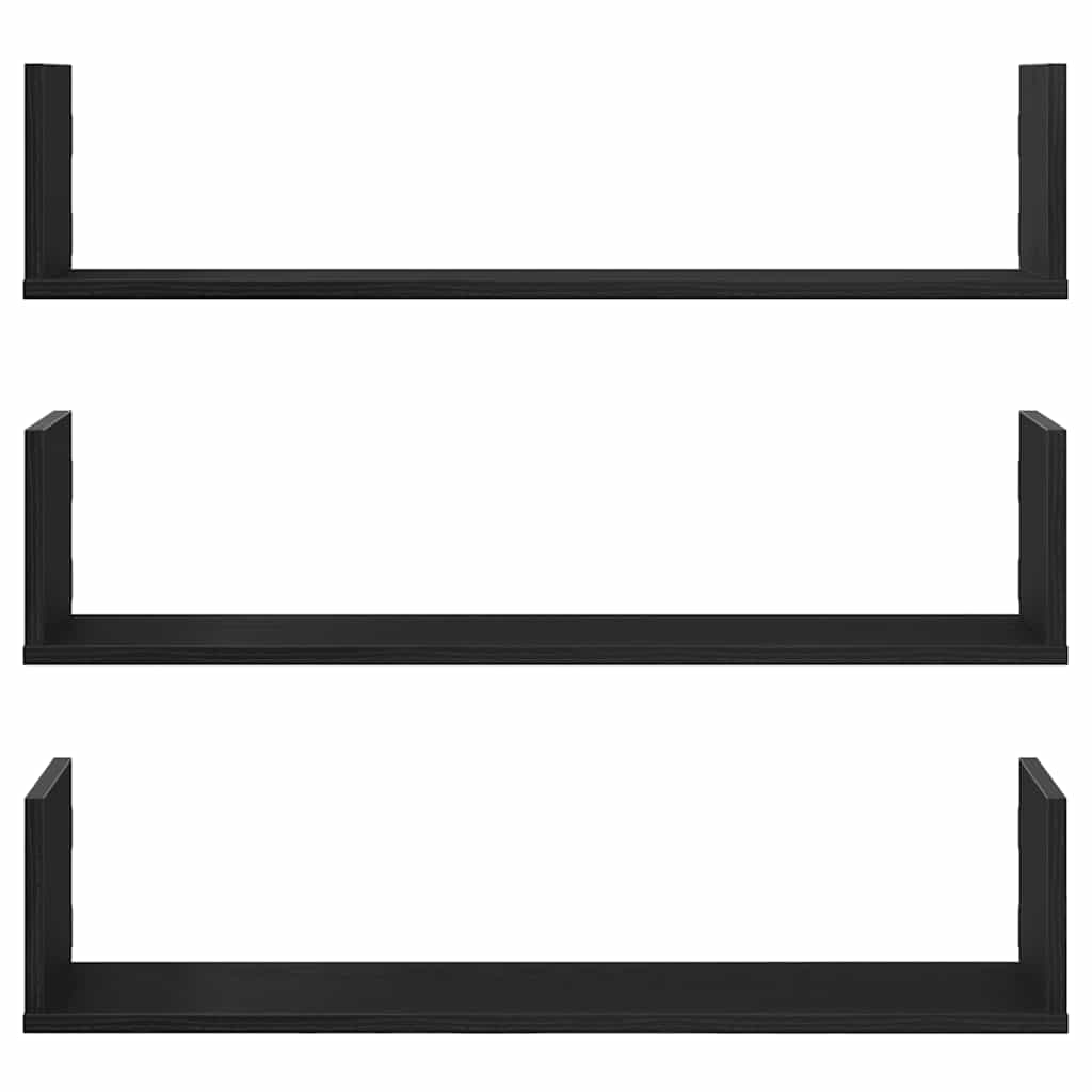 vidaXL Wall Shelves 3 pcs Black Oak 80x18x18 cm Engineered Wood