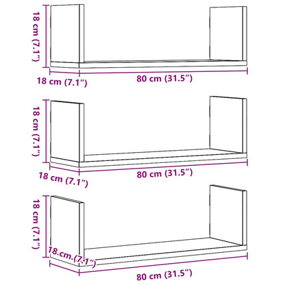 vidaXL Wall Shelves 3 pcs Black Oak 80x18x18 cm Engineered Wood