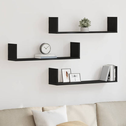 vidaXL Wall Shelves 3 pcs Black Oak 80x18x18 cm Engineered Wood