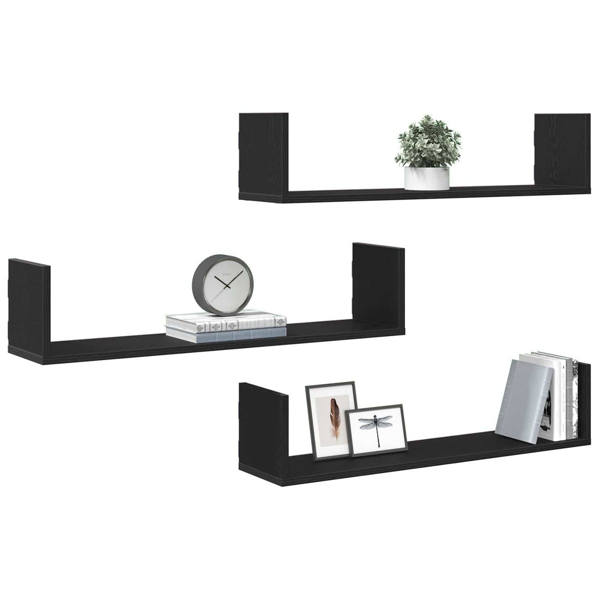 vidaXL Wall Shelves 3 pcs Black Oak 80x18x18 cm Engineered Wood