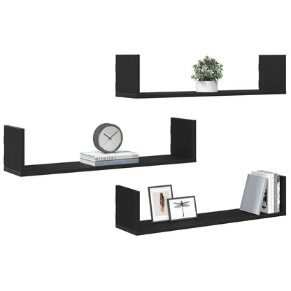 vidaXL Wall Shelves 3 pcs Black Oak 80x18x18 cm Engineered Wood