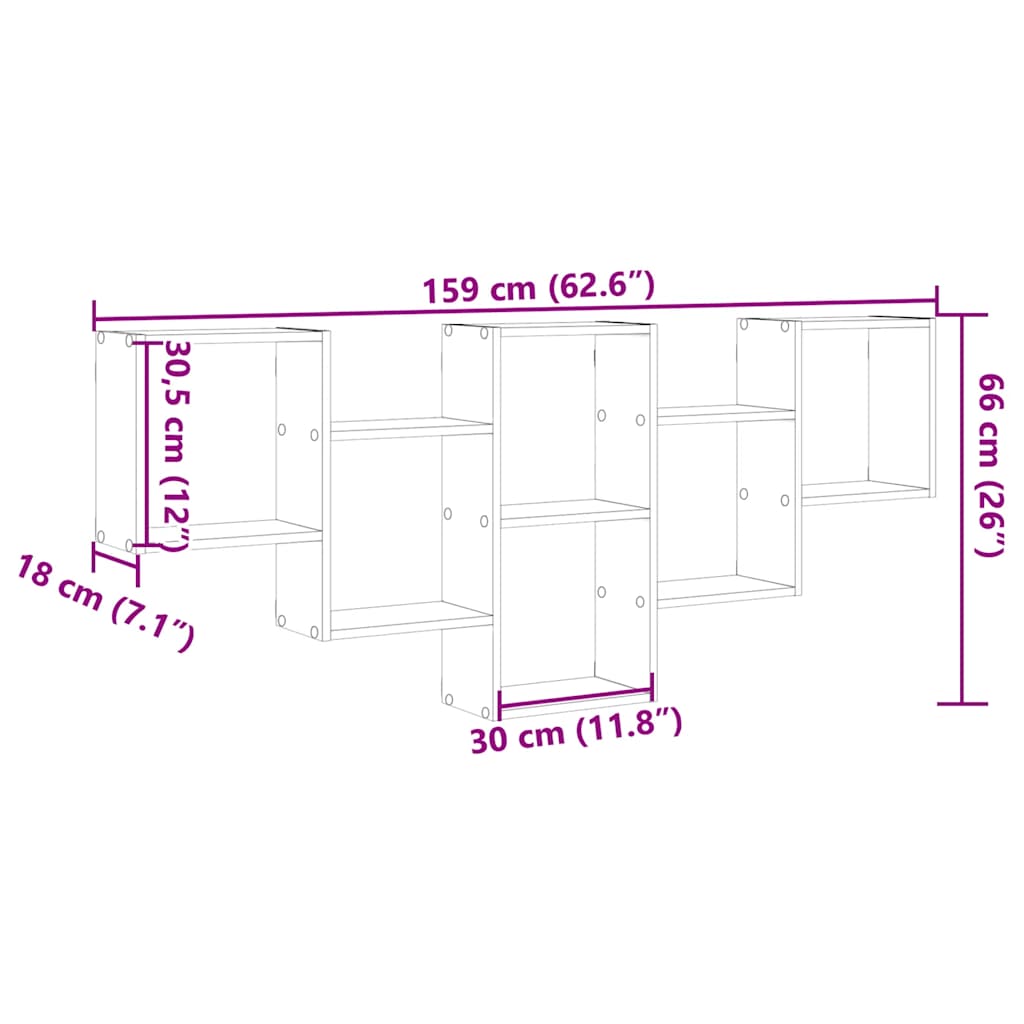 vidaXL Wall Shelf Black Oak 159x18x66 cm Engineered Wood