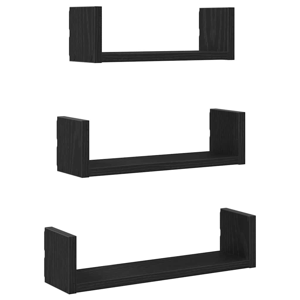 vidaXL Wall Shelves 3 pcs Black Oak Engineered Wood
