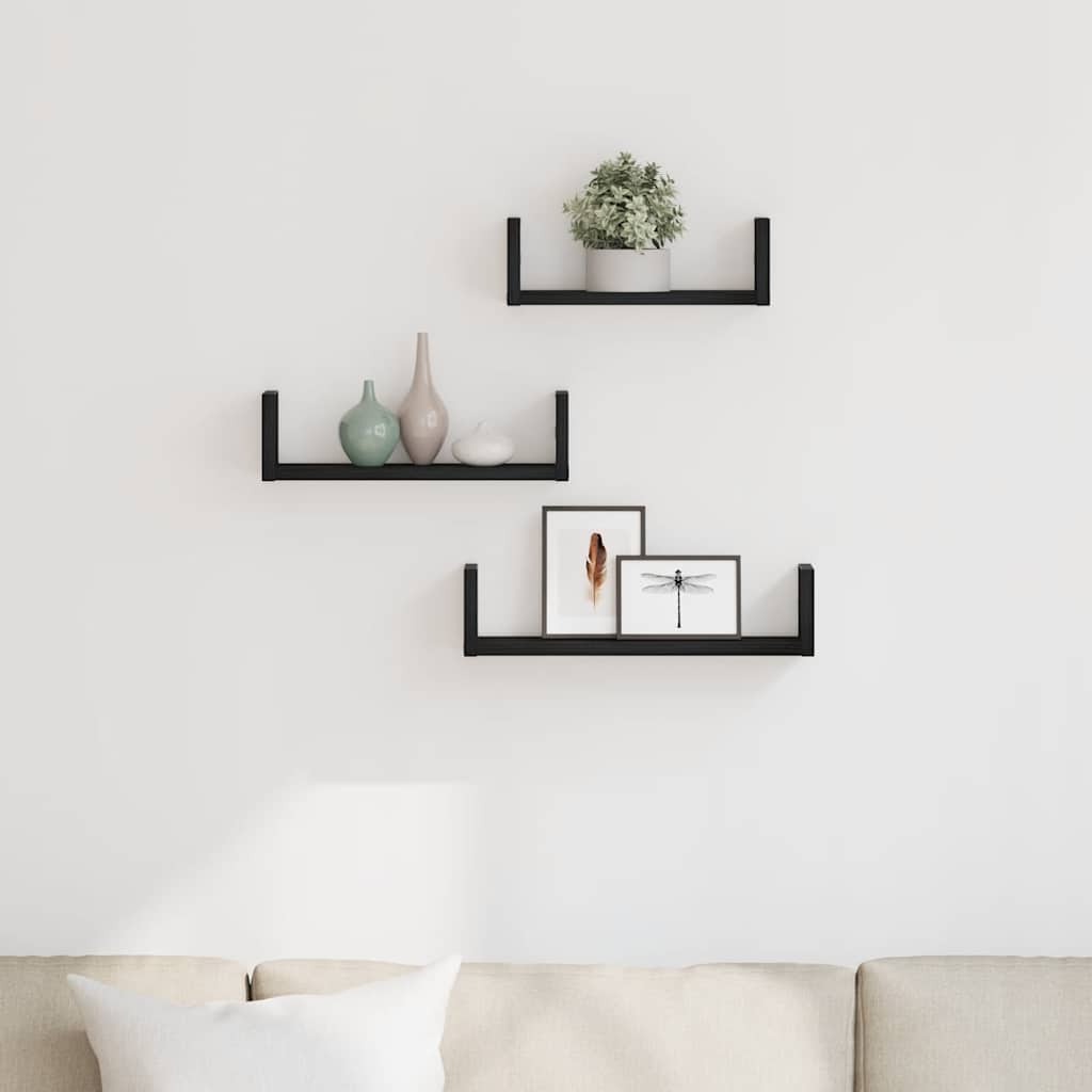 vidaXL Wall Shelves 3 pcs Black Oak Engineered Wood