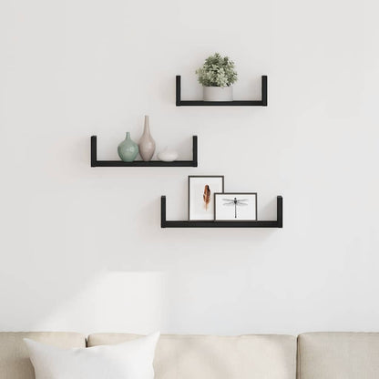 vidaXL Wall Shelves 3 pcs Black Oak Engineered Wood