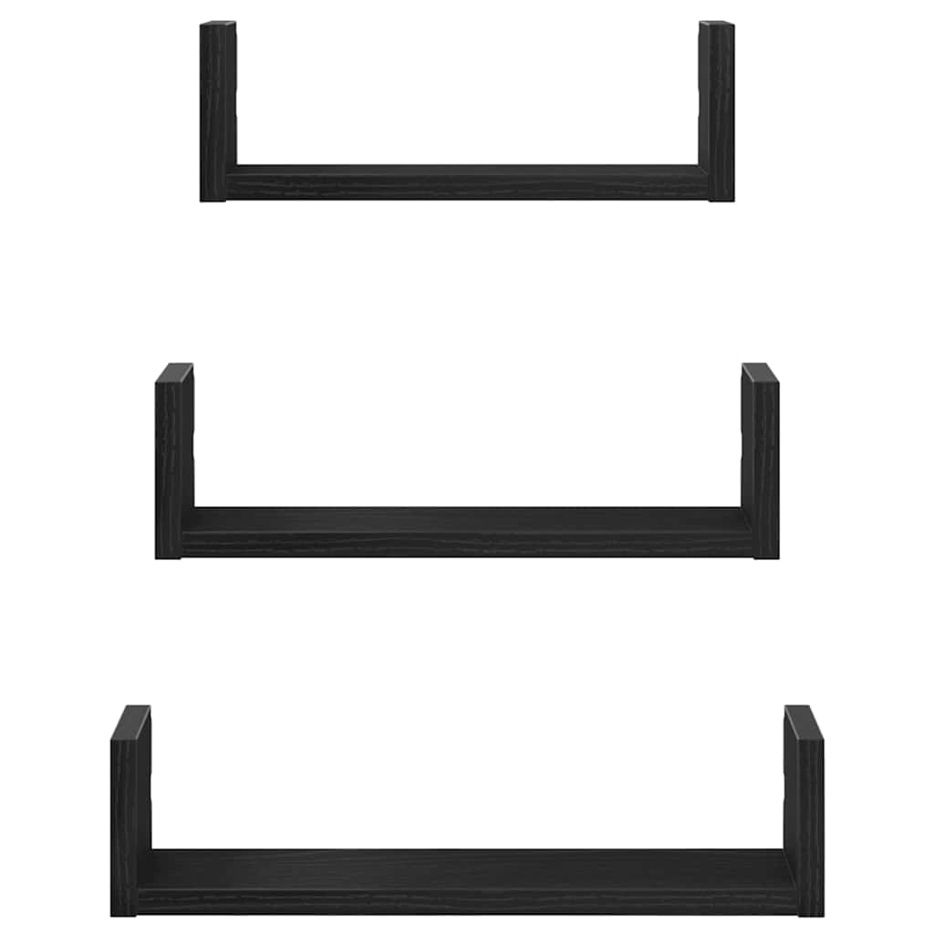vidaXL Wall Shelves 3 pcs Black Oak Engineered Wood