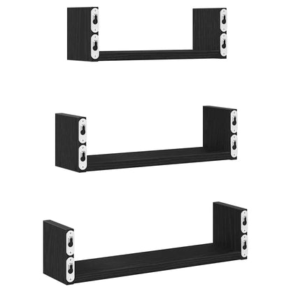 vidaXL Wall Shelves 3 pcs Black Oak Engineered Wood